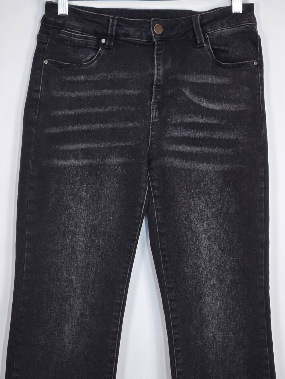 Risen Jeans Mid-Rise Straight Crop Raw Edge Jeans Black Stretch Denim 29 9 - Picture 3 of 10